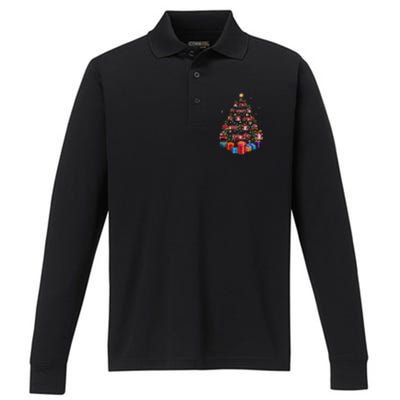 Firetruck Christmas Tree Funny Holiday Gift For Firefighters Cool Gift Performance Long Sleeve Polo