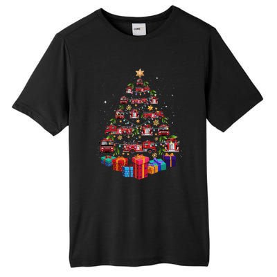 Firetruck Christmas Tree Funny Holiday Gift For Firefighters Cool Gift Tall Fusion ChromaSoft Performance T-Shirt