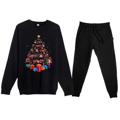 Firetruck Christmas Tree Funny Holiday Gift For Firefighters Cool Gift Premium Crewneck Sweatsuit Set