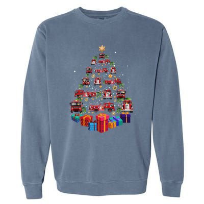 Firetruck Christmas Tree Funny Holiday Gift For Firefighters Cool Gift Garment-Dyed Sweatshirt