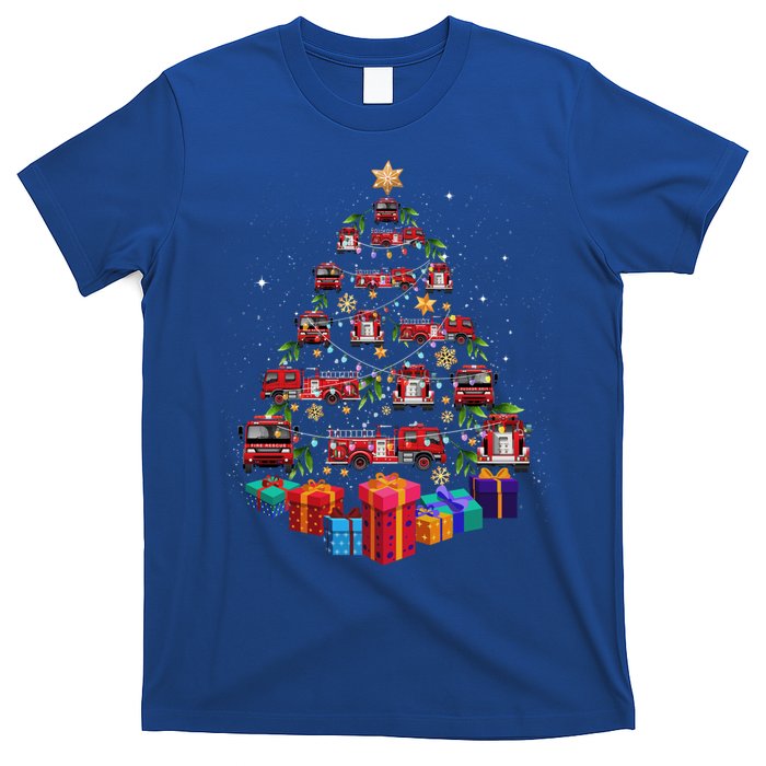 Firetruck Christmas Tree Funny Holiday Gift For Firefighters Cool Gift T-Shirt