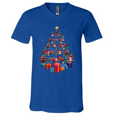 Firetruck Christmas Tree Funny Holiday Gift For Firefighters Cool Gift V-Neck T-Shirt