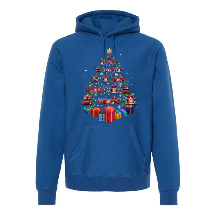 Firetruck Christmas Tree Funny Holiday Gift For Firefighters Cool Gift Premium Hoodie