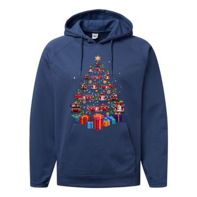 Firetruck Christmas Tree Funny Holiday Gift For Firefighters Cool Gift Performance Fleece Hoodie