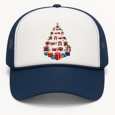 Firetruck Christmas Tree Funny Holiday Gift For Firefighters Cool Gift Trucker Hat