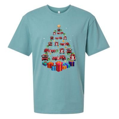 Firetruck Christmas Tree Funny Holiday Gift For Firefighters Cool Gift Sueded Cloud Jersey T-Shirt