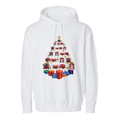 Firetruck Christmas Tree Funny Holiday Gift For Firefighters Cool Gift Garment-Dyed Fleece Hoodie