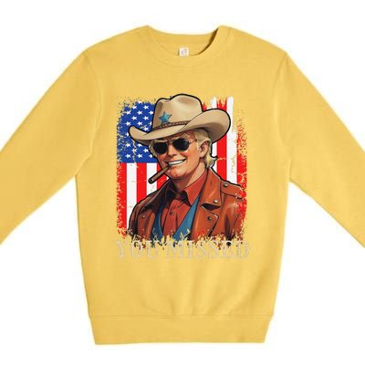 Funny Cowboy Trump 2024 You Missed Western Usa Flag Vintage Premium Crewneck Sweatshirt