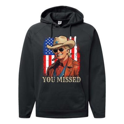 Funny Cowboy Trump 2024 You Missed Western Usa Flag Vintage Performance Fleece Hoodie