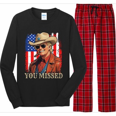 Funny Cowboy Trump 2024 You Missed Western Usa Flag Vintage Long Sleeve Pajama Set