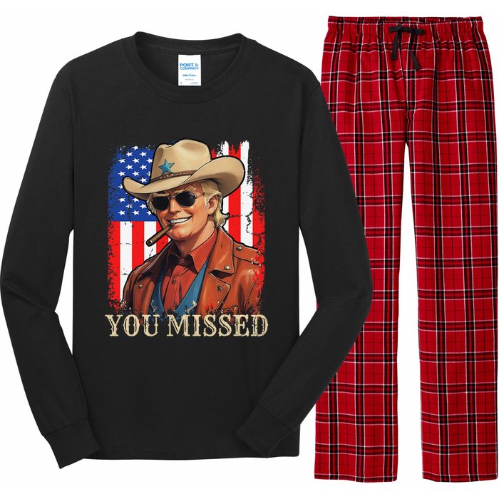 Funny Cowboy Trump 2024 You Missed Western Usa Flag Vintage Long Sleeve Pajama Set