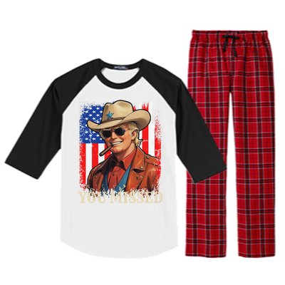 Funny Cowboy Trump 2024 You Missed Western Usa Flag Vintage Raglan Sleeve Pajama Set