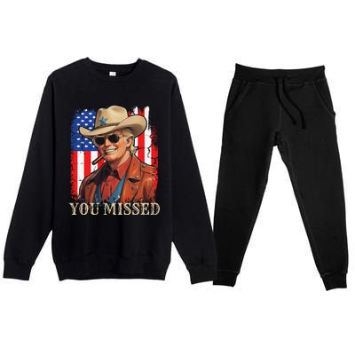 Funny Cowboy Trump 2024 You Missed Western Usa Flag Vintage Premium Crewneck Sweatsuit Set