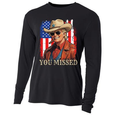 Funny Cowboy Trump 2024 You Missed Western Usa Flag Vintage Cooling Performance Long Sleeve Crew