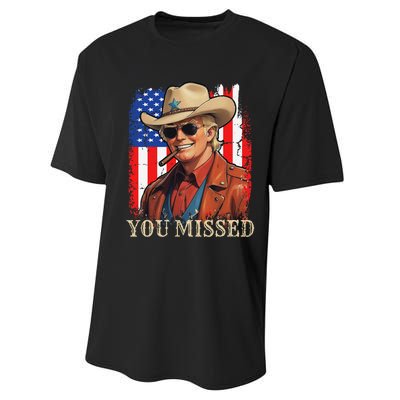 Funny Cowboy Trump 2024 You Missed Western Usa Flag Vintage Performance Sprint T-Shirt