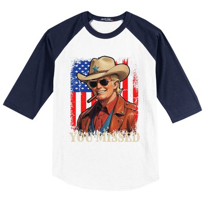 Funny Cowboy Trump 2024 You Missed Western Usa Flag Vintage Baseball Sleeve Shirt