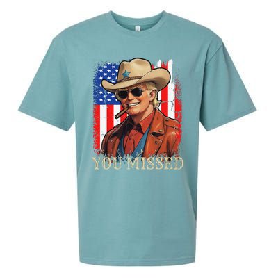 Funny Cowboy Trump 2024 You Missed Western Usa Flag Vintage Sueded Cloud Jersey T-Shirt