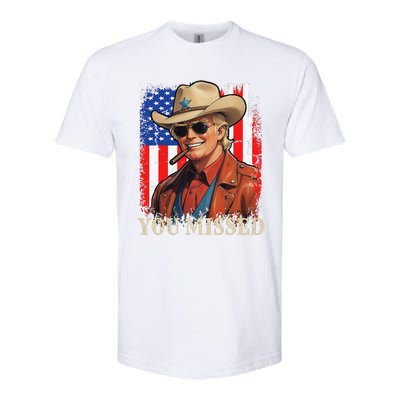 Funny Cowboy Trump 2024 You Missed Western Usa Flag Vintage Softstyle CVC T-Shirt