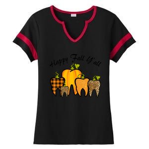 Funny Cute Thanksgiving Happy Fall Y'all Tooth Pumpkin Autumn Ladies Halftime Notch Neck Tee