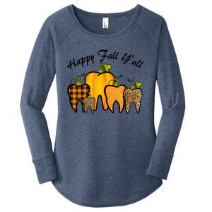 Funny Cute Thanksgiving Happy Fall Y'all Tooth Pumpkin Autumn Women's Perfect Tri Tunic Long Sleeve Shirt