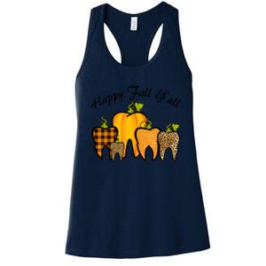 Funny Cute Thanksgiving Happy Fall Y'all Tooth Pumpkin Autumn Women's Racerback Tank