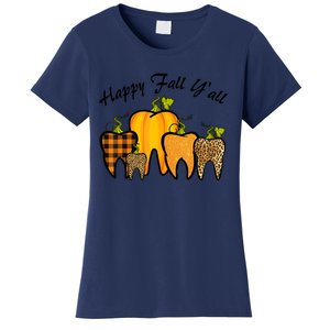 Funny Cute Thanksgiving Happy Fall Y'all Tooth Pumpkin Autumn Women's T-Shirt