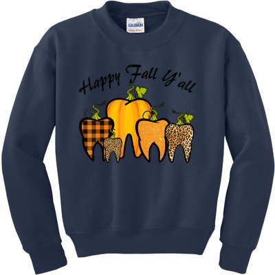 Funny Cute Thanksgiving Happy Fall Y'all Tooth Pumpkin Autumn Kids Sweatshirt