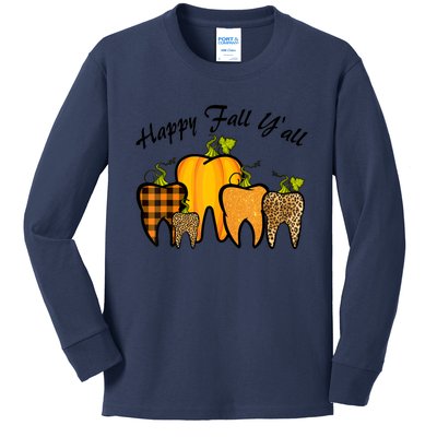 Funny Cute Thanksgiving Happy Fall Y'all Tooth Pumpkin Autumn Kids Long Sleeve Shirt