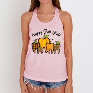 Funny Cute Thanksgiving Happy Fall Y'all Tooth Pumpkin Autumn Women's Knotted Racerback Tank