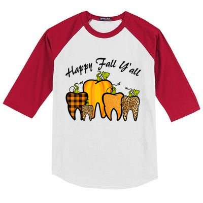 Funny Cute Thanksgiving Happy Fall Y'all Tooth Pumpkin Autumn Kids Colorblock Raglan Jersey