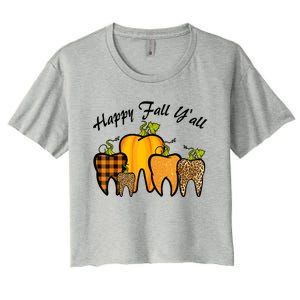 Funny Cute Thanksgiving Happy Fall Y'all Tooth Pumpkin Autumn Women's Crop Top Tee