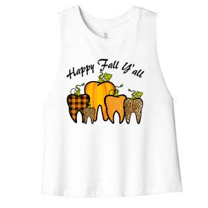 Funny Cute Thanksgiving Happy Fall Y'all Tooth Pumpkin Autumn Women's Racerback Cropped Tank