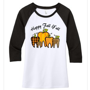 Funny Cute Thanksgiving Happy Fall Y'all Tooth Pumpkin Autumn Women's Tri-Blend 3/4-Sleeve Raglan Shirt