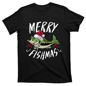 Funny Christmas Themed Bass Fishing Design Merry Fishmas T-Shirt