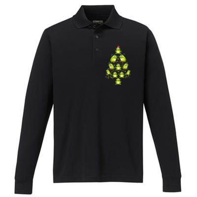 Frog Christmas Tree Funny Xmas Tree For Frog Lovers Performance Long Sleeve Polo