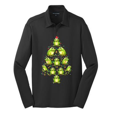 Frog Christmas Tree Funny Xmas Tree For Frog Lovers Silk Touch Performance Long Sleeve Polo