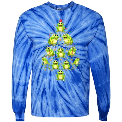 Frog Christmas Tree Funny Xmas Tree For Frog Lovers Tie-Dye Long Sleeve Shirt