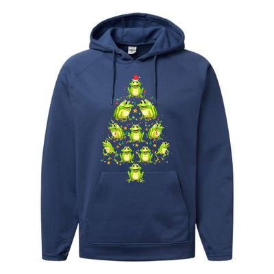 Frog Christmas Tree Funny Xmas Tree For Frog Lovers Performance Fleece Hoodie