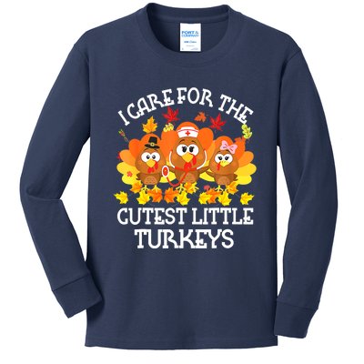 Funny Cute Thanksgiving I Care For The St Little Turkeys NICU Kids Long Sleeve Shirt