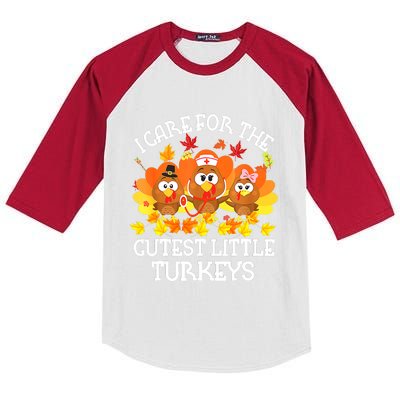 Funny Cute Thanksgiving I Care For The St Little Turkeys NICU Kids Colorblock Raglan Jersey