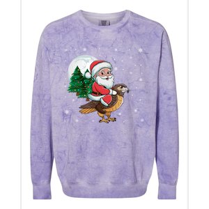 Funny Christmas Tree Lights Santa Claus Riding Hawk Colorblast Crewneck Sweatshirt