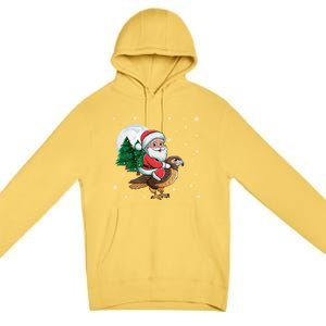 Funny Christmas Tree Lights Santa Claus Riding Hawk Premium Pullover Hoodie