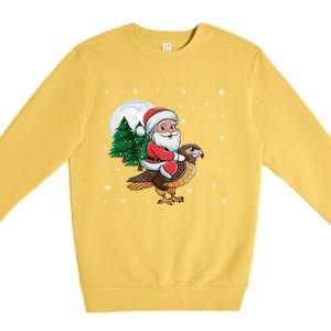 Funny Christmas Tree Lights Santa Claus Riding Hawk Premium Crewneck Sweatshirt