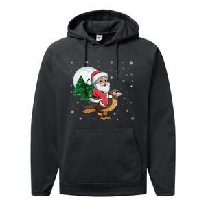 Funny Christmas Tree Lights Santa Claus Riding Hawk Performance Fleece Hoodie