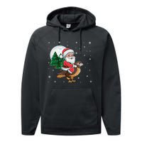 Funny Christmas Tree Lights Santa Claus Riding Hawk Performance Fleece Hoodie