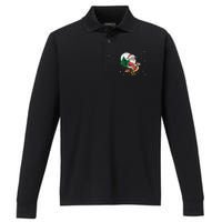 Funny Christmas Tree Lights Santa Claus Riding Hawk Performance Long Sleeve Polo