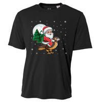 Funny Christmas Tree Lights Santa Claus Riding Hawk Cooling Performance Crew T-Shirt