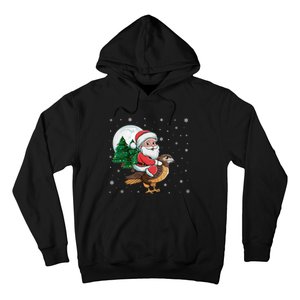 Funny Christmas Tree Lights Santa Claus Riding Hawk Hoodie