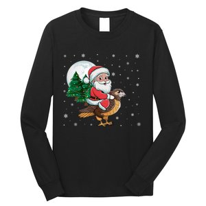 Funny Christmas Tree Lights Santa Claus Riding Hawk Long Sleeve Shirt