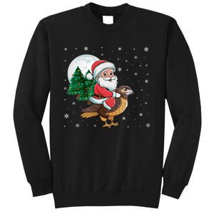 Funny Christmas Tree Lights Santa Claus Riding Hawk Sweatshirt